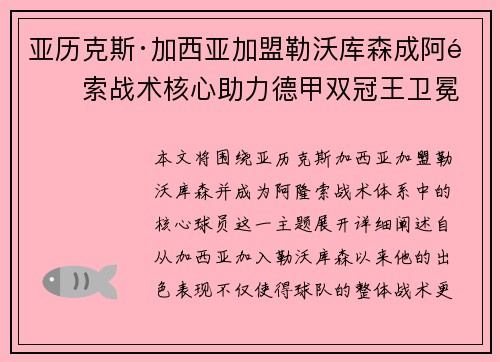亚历克斯·加西亚加盟勒沃库森成阿隆索战术核心助力德甲双冠王卫冕